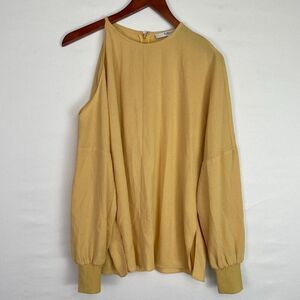 Tibi Crew Neck Cold Shoulder Long Sleeve Top Yellow S
